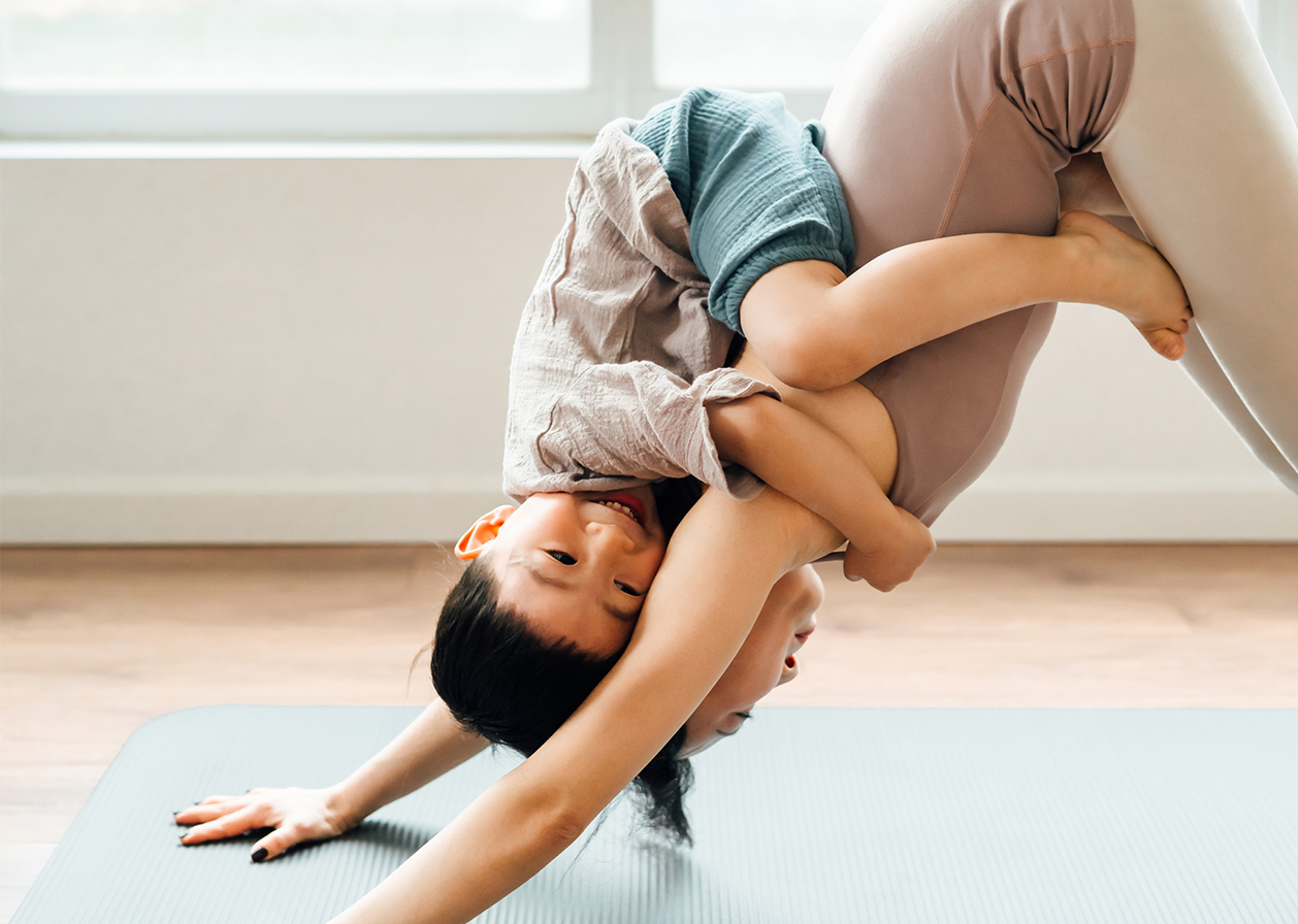 A woman doing yoga.