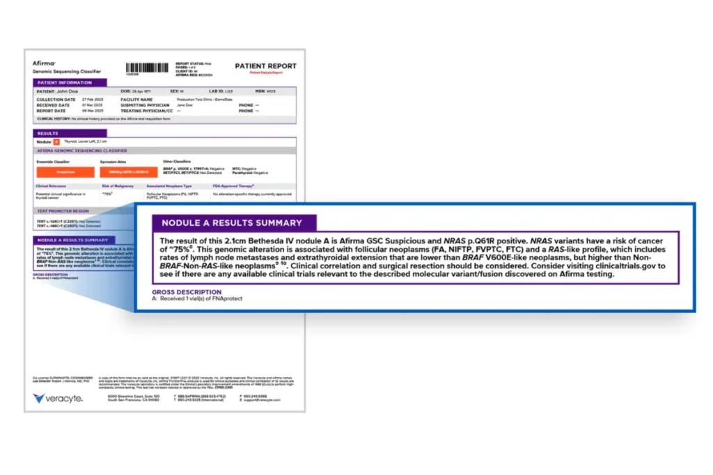 afirma patient report nodule results summary