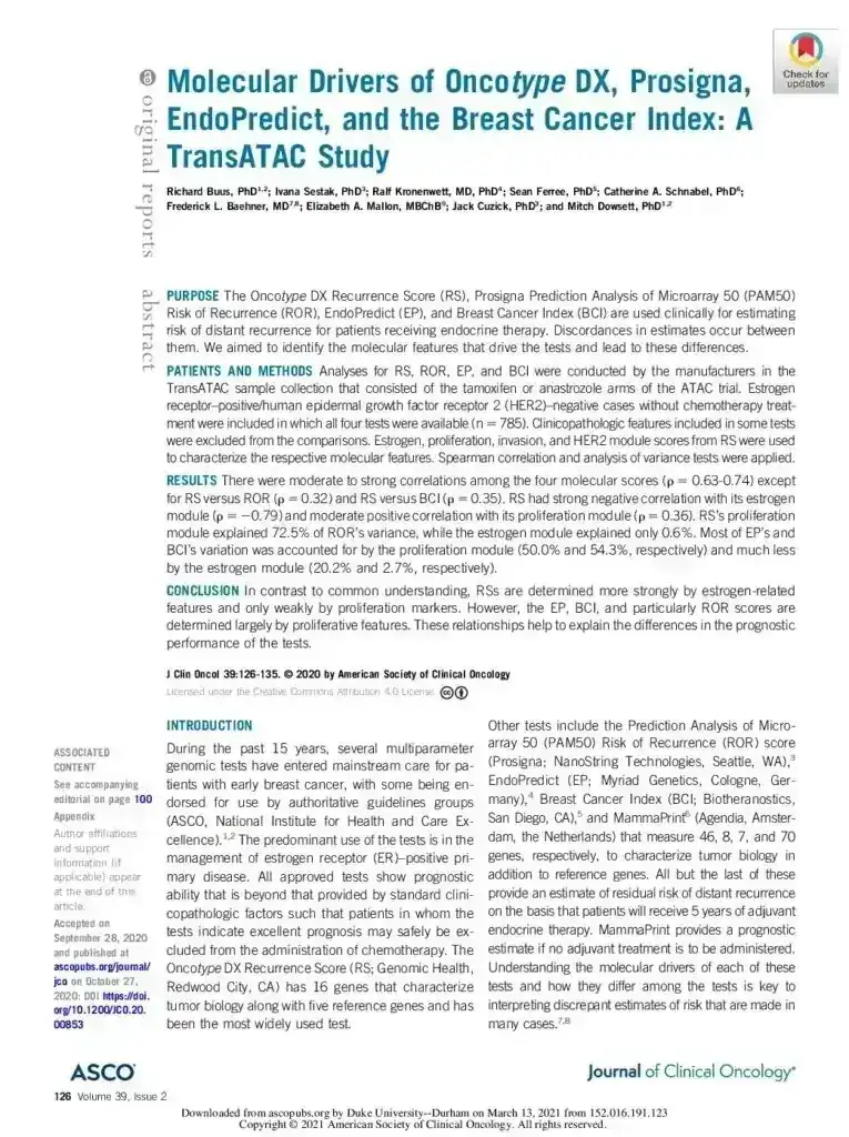 Poster of Molecular Drivers of Oncotype DX Prosigna EndoPredict and the Breast Cancer Index